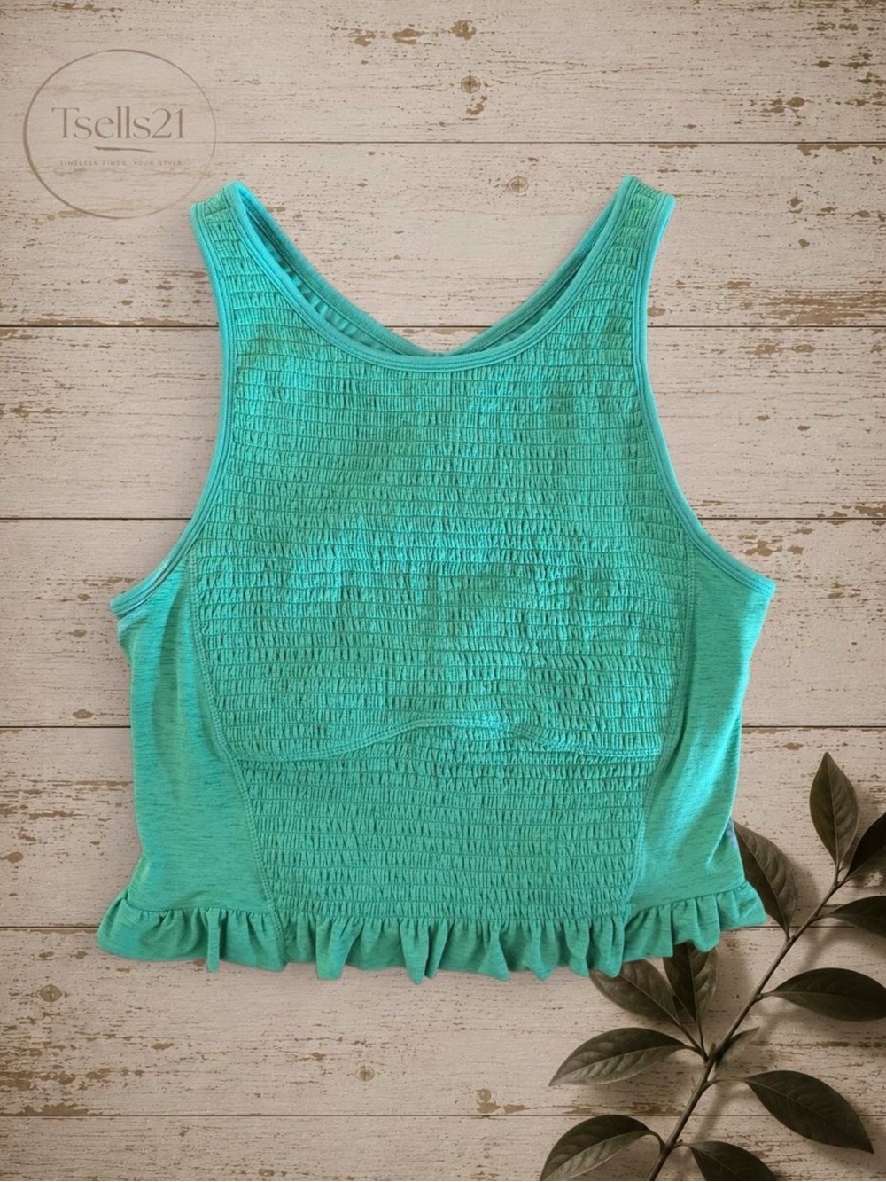 Free People Green Smocked Crop Top - Size L